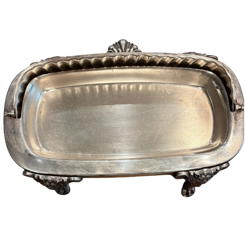 Revolving Butter Dish Silver plated Lion Head Paw Feet Roll Top